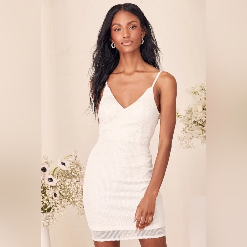 •Lulu’s• NWT Shine and Sparkle White Sequin Sleeveless Mini Dress